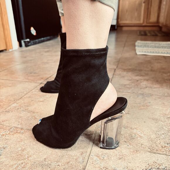 Charlotte Russe Kloude-16 Women 7 1/2 Black Lycra Clear Heels Zippers Going Out - Picture 3 of 16